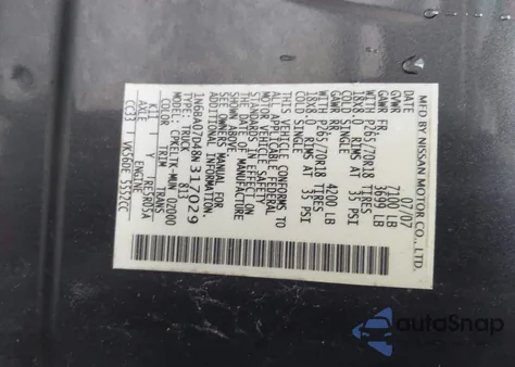 2008 Nissan Titan Se из США, поврежденный, VIN 1N6BA07D48N317029